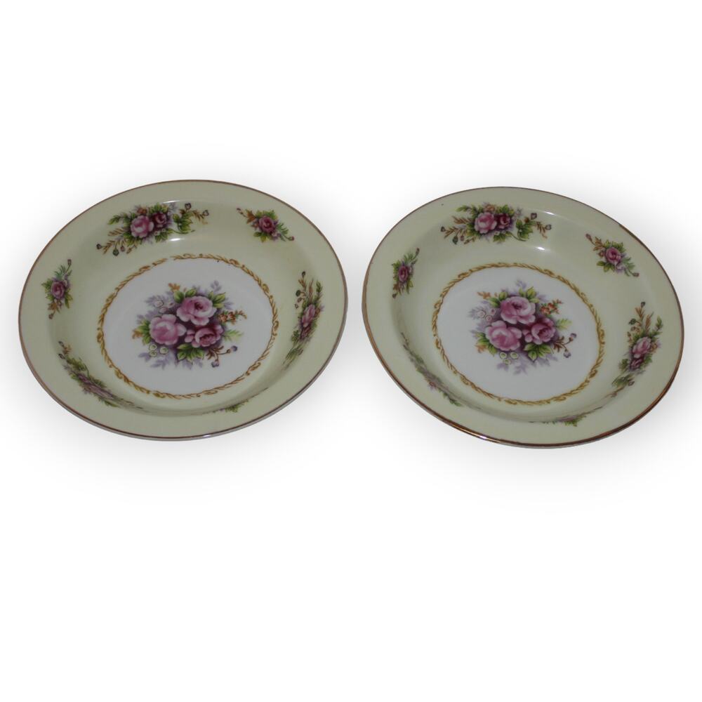 Vintage Occupied Japan Maruichi Fine China Rose Pattern Gilt Edge bowls lot of 2